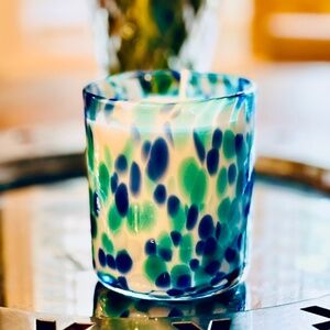 Aqua Blue hand-blown glass soy candle